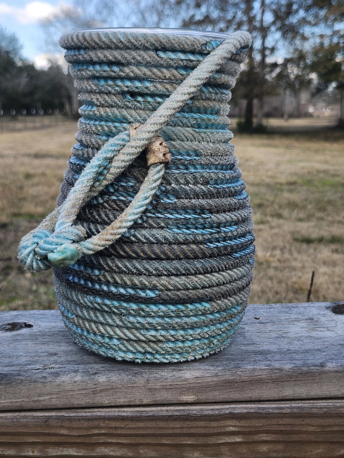 Western Lariat Rope Glass Vase Decorative Country Farmhouse Glass Vase Wrapped in Upcycled Lariat Lonestar Lariats