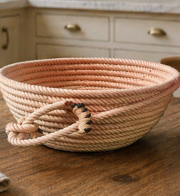 Handcrafted Cowboy Rope Lariat Basket Western Country Style Made in Texas