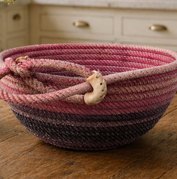 Handcrafted Cowboy Rope Lariat Basket Western Country Style Made in Texas